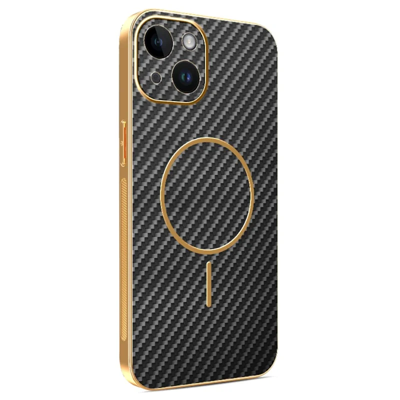 For iPhone 14 Phone Case Carbon Fiber Textured Electroplated TPU Back Cover - Black