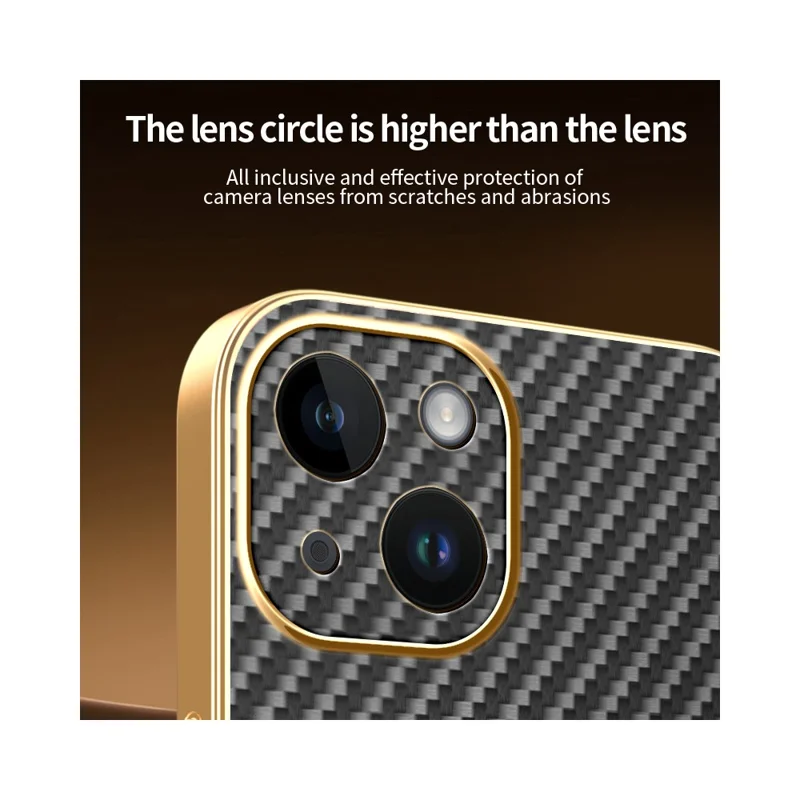 For iPhone 14 Phone Case Carbon Fiber Textured Electroplated TPU Back Cover - Black