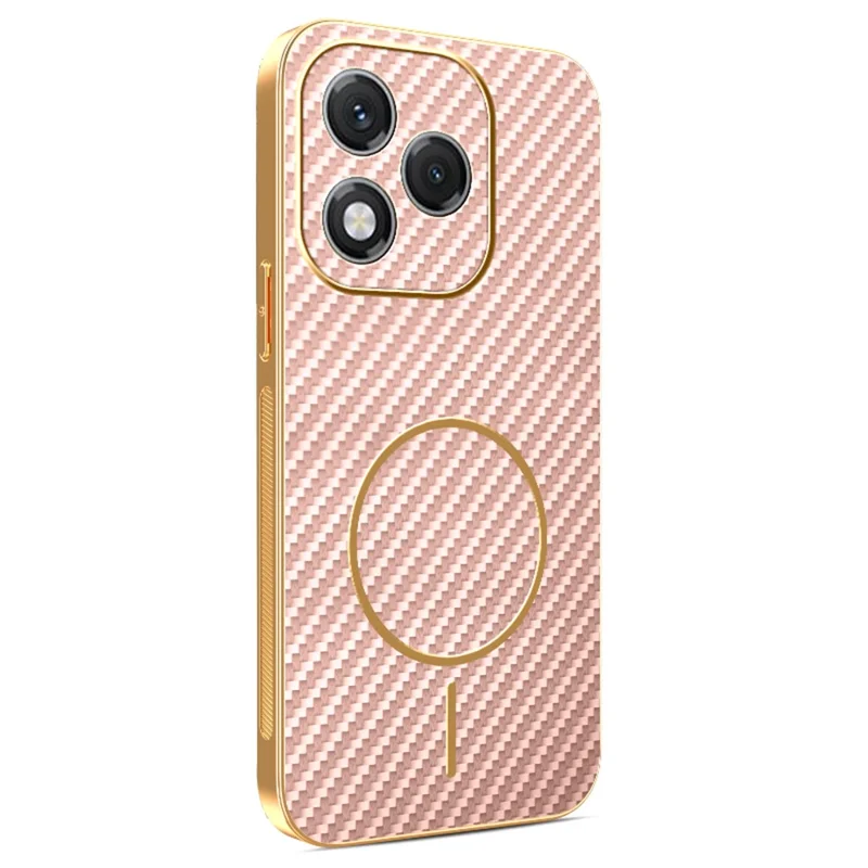 For Honor 400 Lite 5G Phone Case Carbon Fiber Textured Electroplated TPU Back Cover - Pink