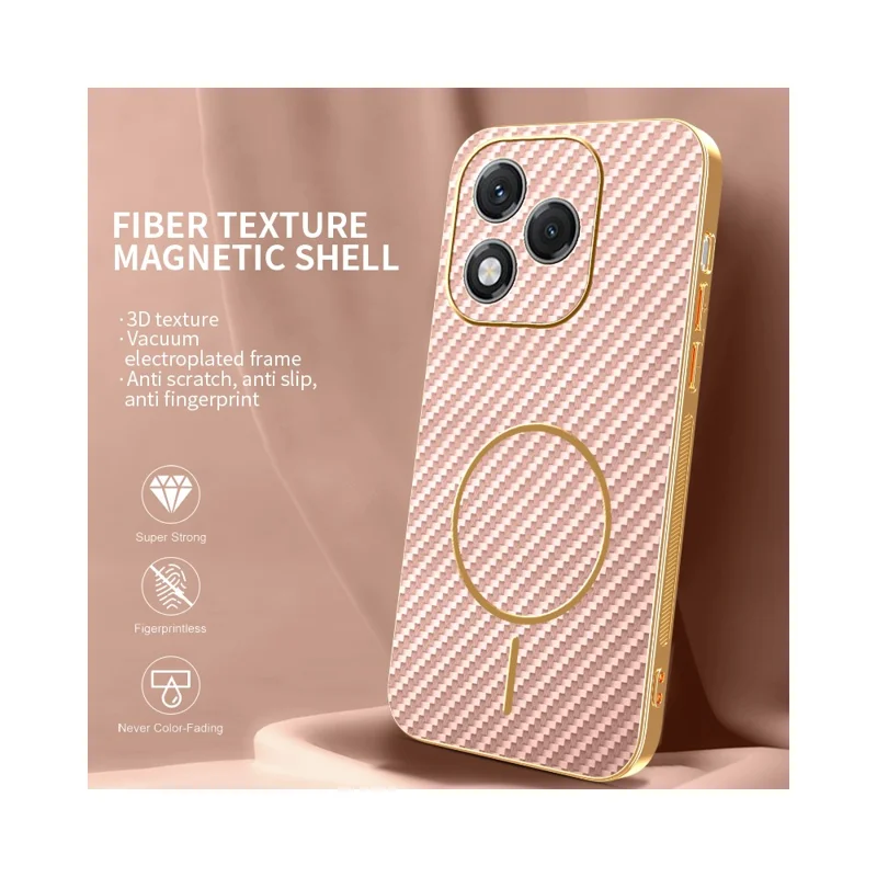 For Honor 400 Lite 5G Phone Case Carbon Fiber Textured Electroplated TPU Back Cover - Pink