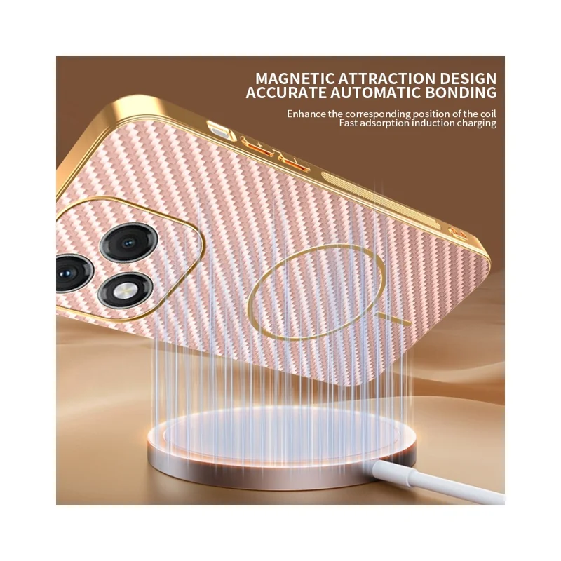 For Honor 400 Lite 5G Phone Case Carbon Fiber Textured Electroplated TPU Back Cover - Pink