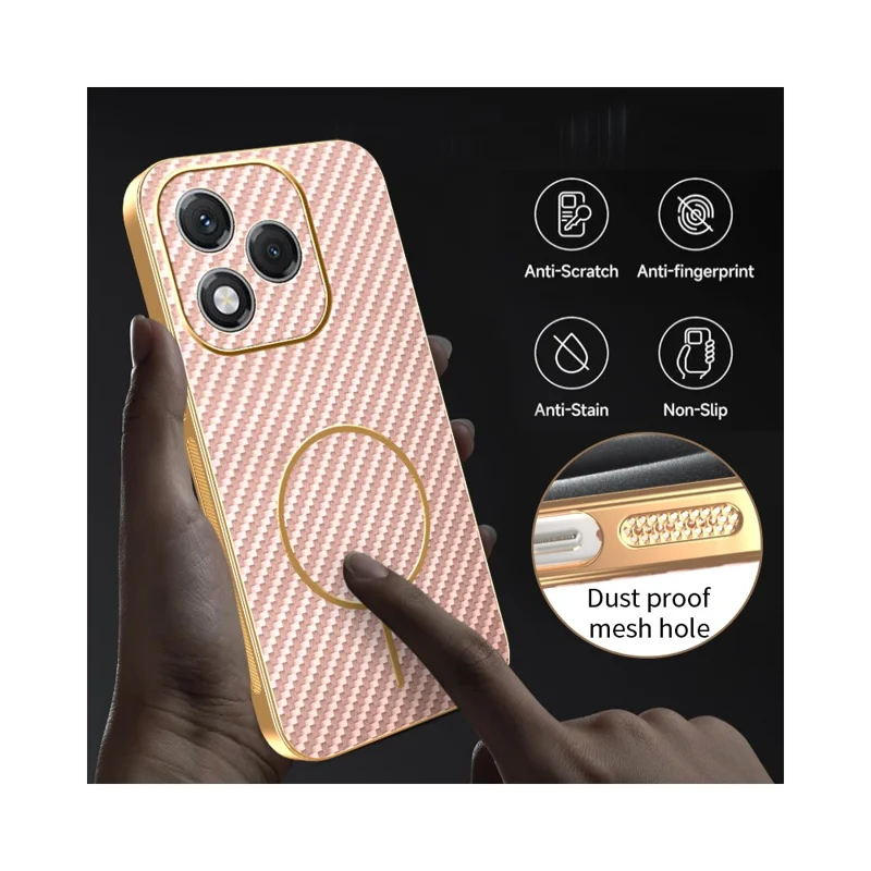 For Honor 400 Lite 5G Phone Case Carbon Fiber Textured Electroplated TPU Back Cover - Pink