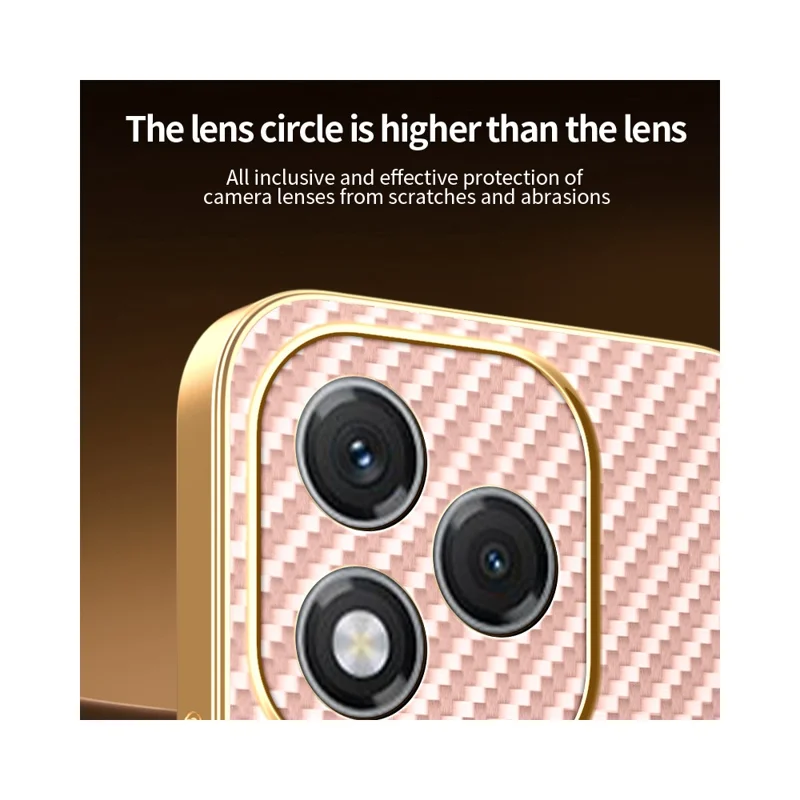 For Honor 400 Lite 5G Phone Case Carbon Fiber Textured Electroplated TPU Back Cover - Pink