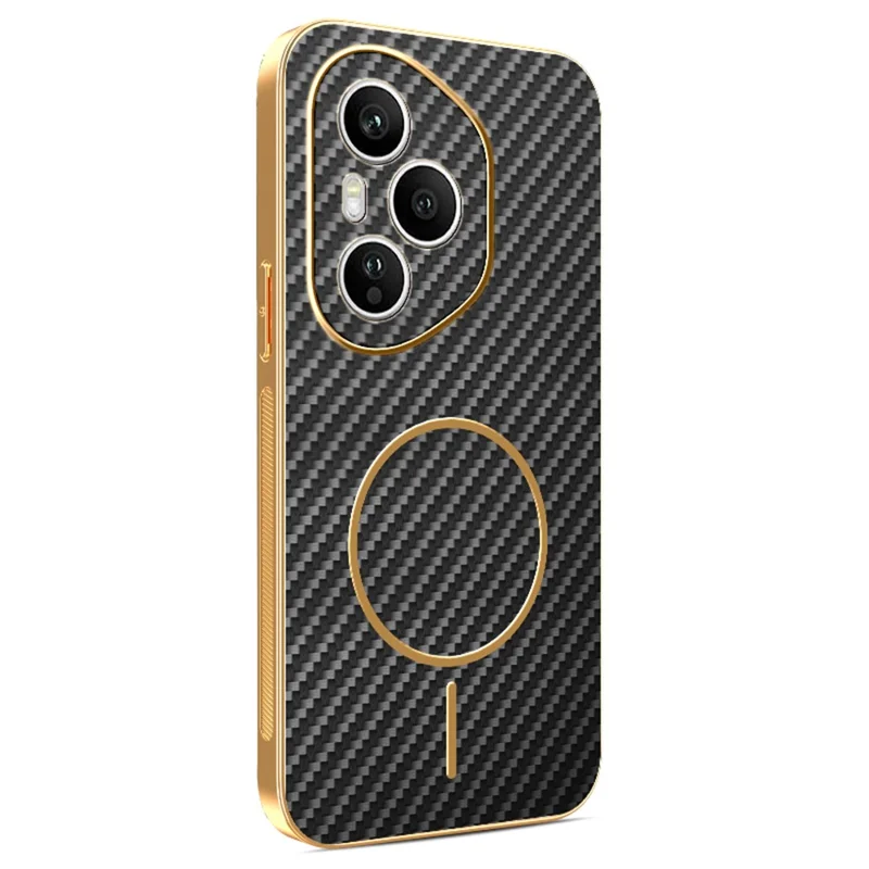 For Honor 400 Pro 5G (Global) Phone Case Carbon Fiber Textured Electroplated TPU Back Cover - Black