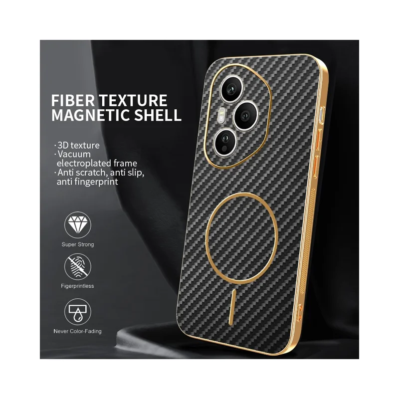 For Honor 400 Pro 5G (Global) Phone Case Carbon Fiber Textured Electroplated TPU Back Cover - Black