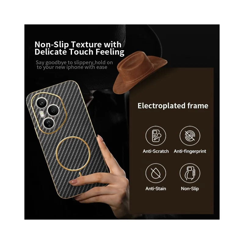 For Honor 400 Pro 5G (Global) Phone Case Carbon Fiber Textured Electroplated TPU Back Cover - Black