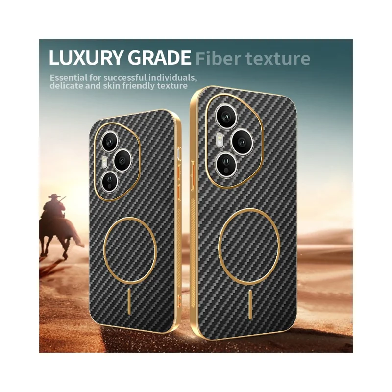 For Honor 400 Pro 5G (Global) Phone Case Carbon Fiber Textured Electroplated TPU Back Cover - Black