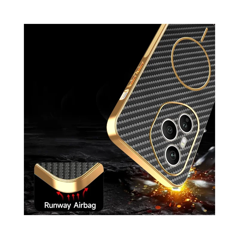 For Honor 400 Pro 5G (Global) Phone Case Carbon Fiber Textured Electroplated TPU Back Cover - Black