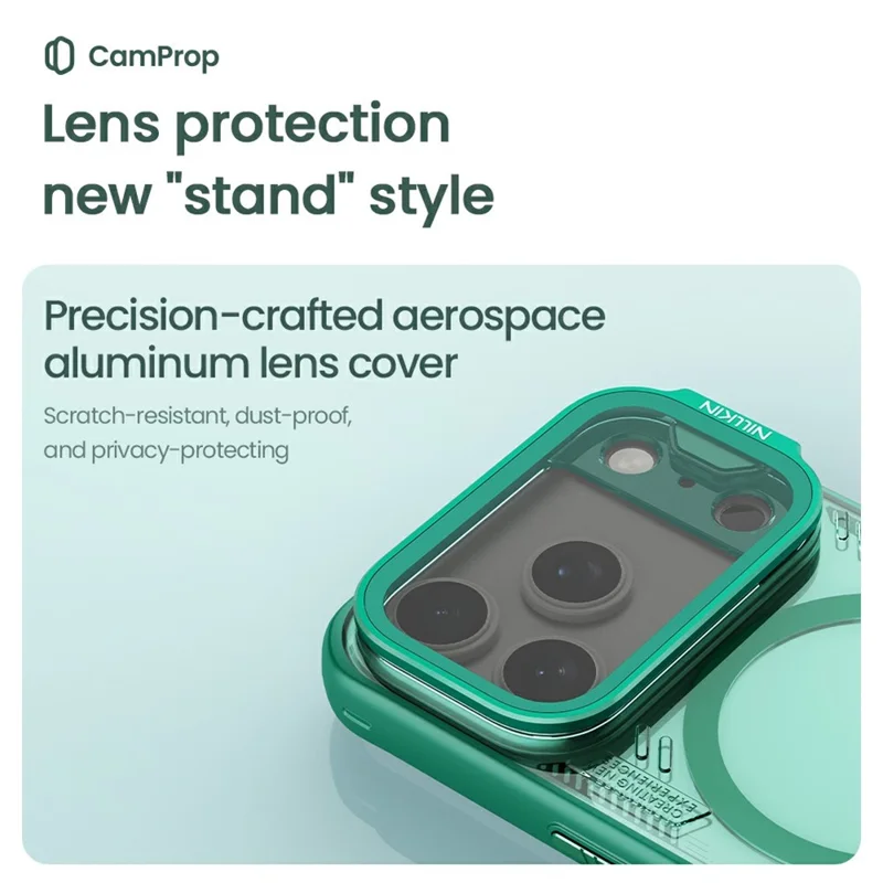 NILLKIN Iceblade CamProp Para iPhone 17 Pro Funda Magnética Tapa de Lente Clara Soporte de Pie PC TPU Cubierta de Teléfono - Verde