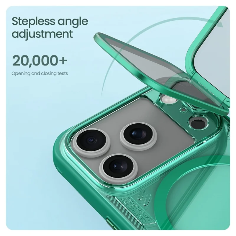 NILLKIN Iceblade CamProp Para iPhone 17 Pro Funda Magnética Tapa de Lente Clara Soporte de Pie PC TPU Cubierta de Teléfono - Verde