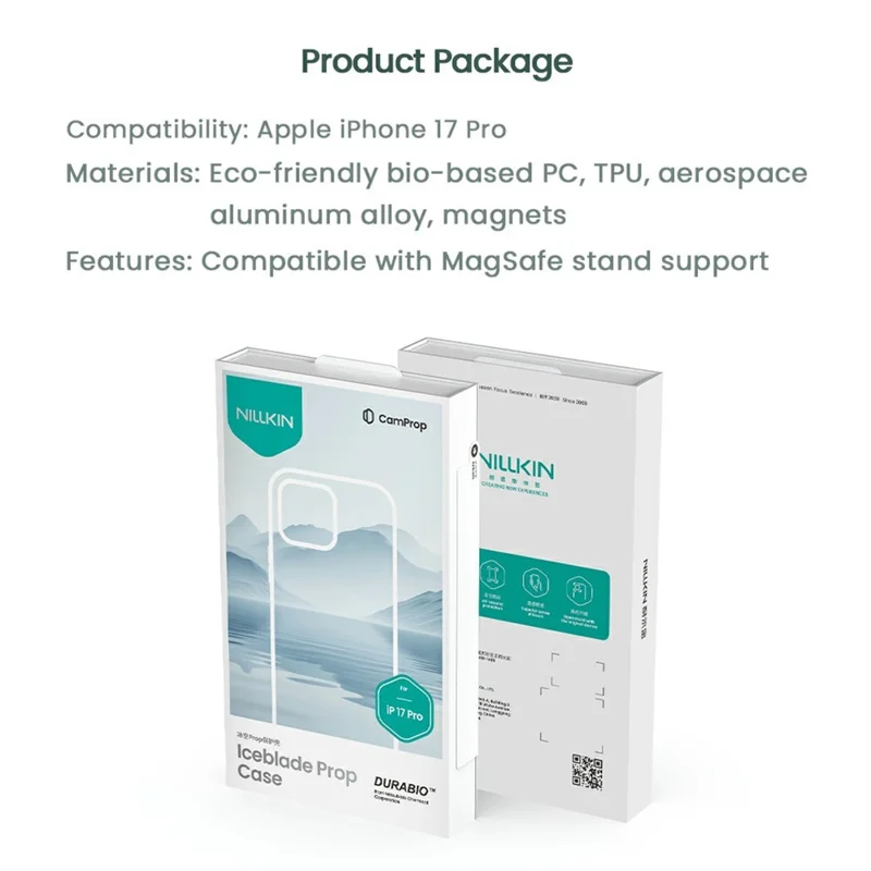 NILLKIN Iceblade CamProp Para iPhone 17 Pro Funda Magnética Tapa de Lente Clara Soporte de Pie PC TPU Cubierta de Teléfono - Verde
