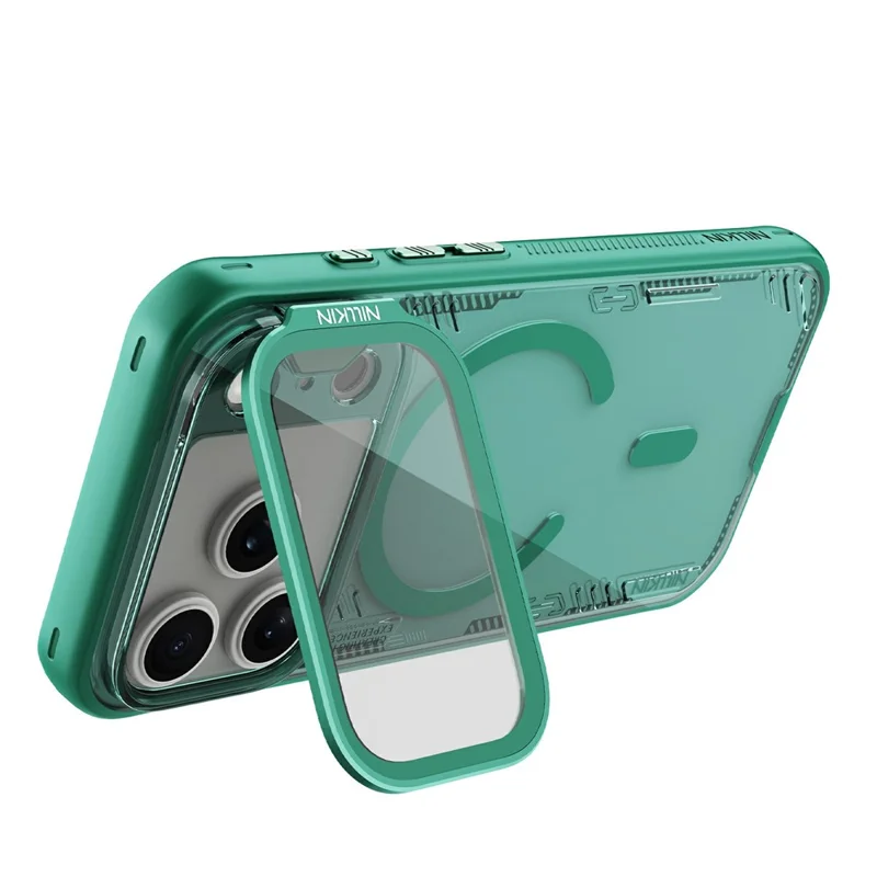 NILLKIN Iceblade CamProp Para iPhone 17 Pro Funda Magnética Tapa de Lente Clara Soporte de Pie PC TPU Cubierta de Teléfono - Verde