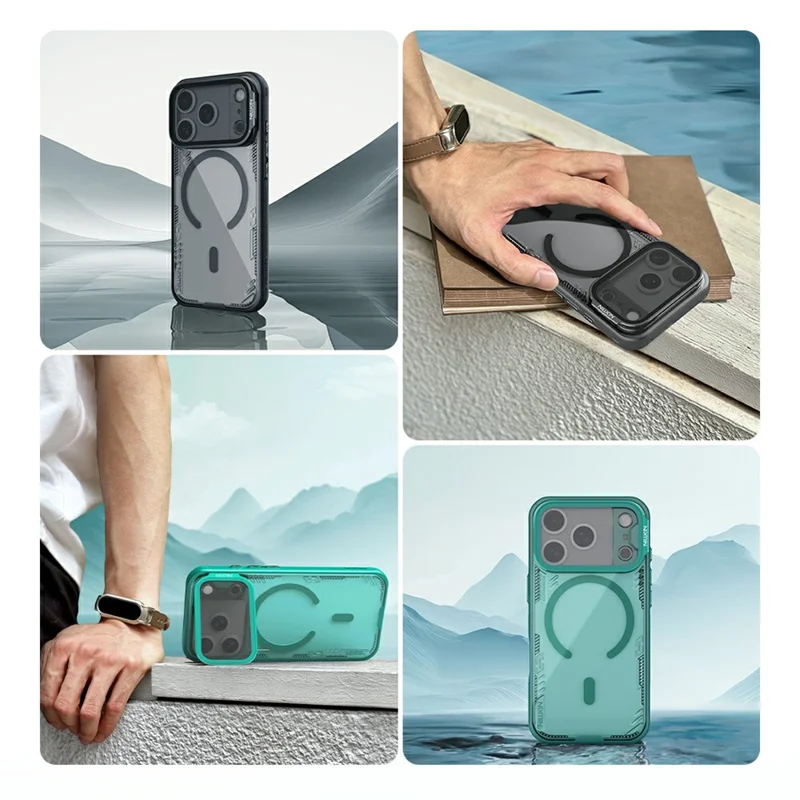 NILLKIN Iceblade CamProp Para iPhone 17 Pro Funda Magnética Tapa de Lente Clara Soporte de Pie PC TPU Cubierta de Teléfono - Verde