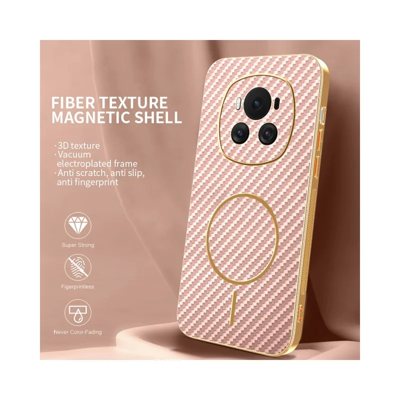 For Honor Magic6 5G Phone Case Carbon Fiber Textured Electroplated TPU Back Cover - Pink