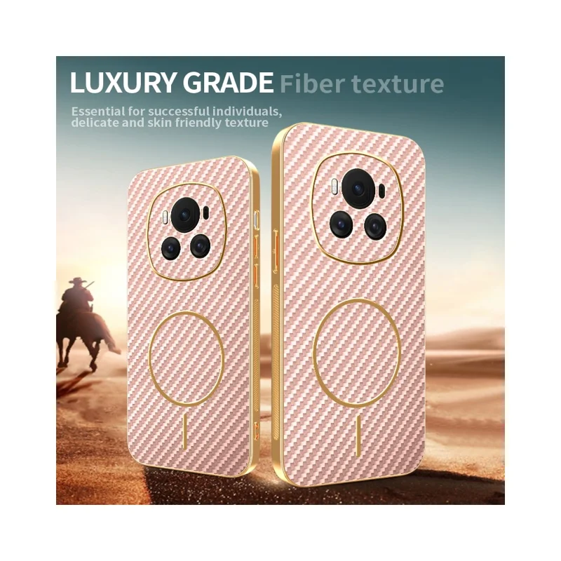 For Honor Magic6 5G Phone Case Carbon Fiber Textured Electroplated TPU Back Cover - Pink