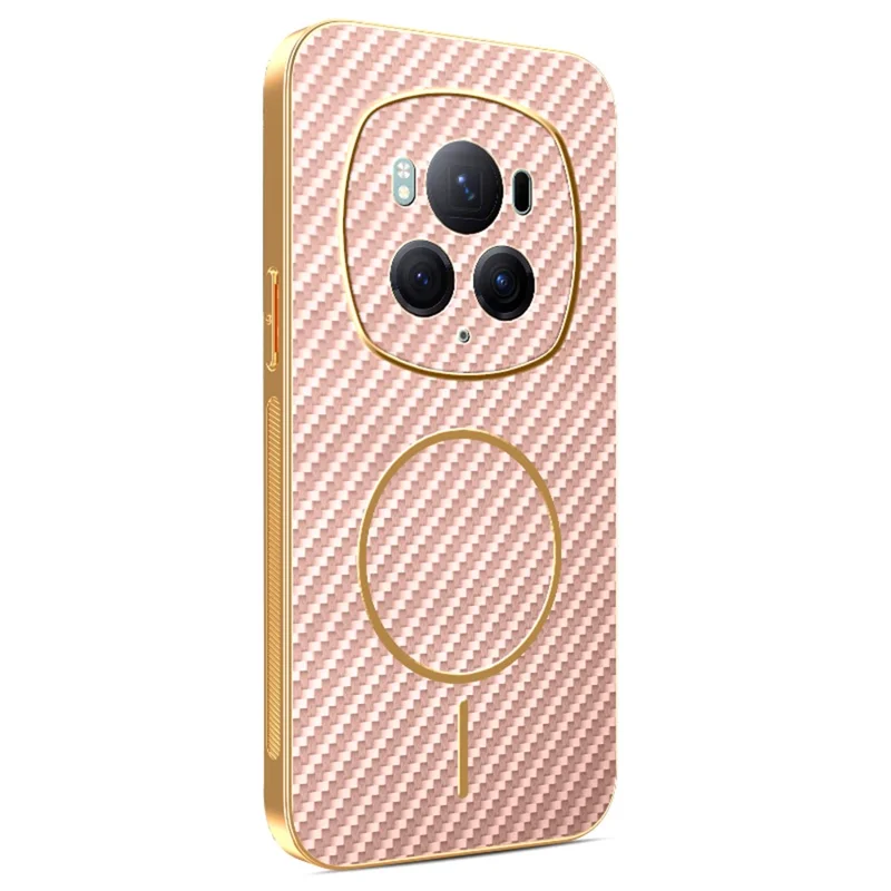 For Honor Magic6 Pro 5G Phone Case Carbon Fiber Textured Electroplated TPU Back Cover - Pink