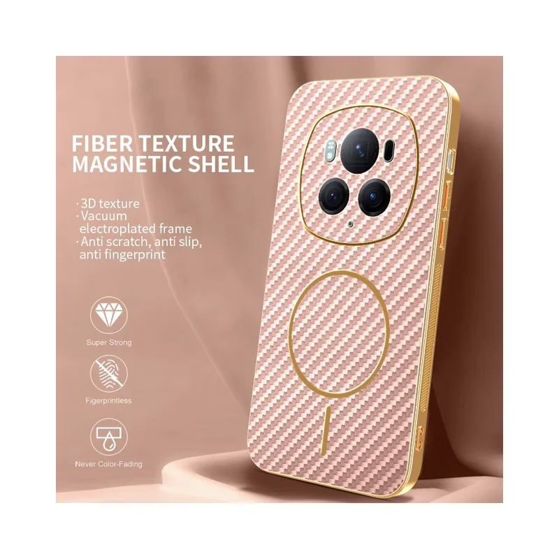 For Honor Magic6 Pro 5G Phone Case Carbon Fiber Textured Electroplated TPU Back Cover - Pink