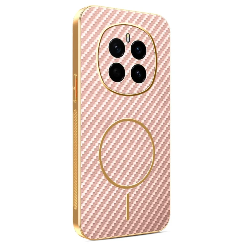 For Honor Magic7 5G Phone Case Carbon Fiber Textured Electroplated TPU Back Cover - Pink