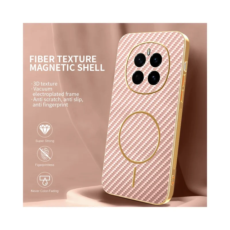 For Honor Magic7 5G Phone Case Carbon Fiber Textured Electroplated TPU Back Cover - Pink