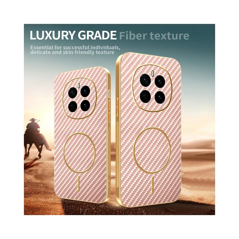 For Honor Magic7 5G Phone Case Carbon Fiber Textured Electroplated TPU Back Cover - Pink