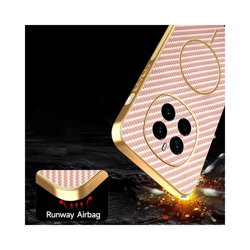 For Honor Magic7 5G Phone Case Carbon Fiber Textured Electroplated TPU Back Cover - Pink