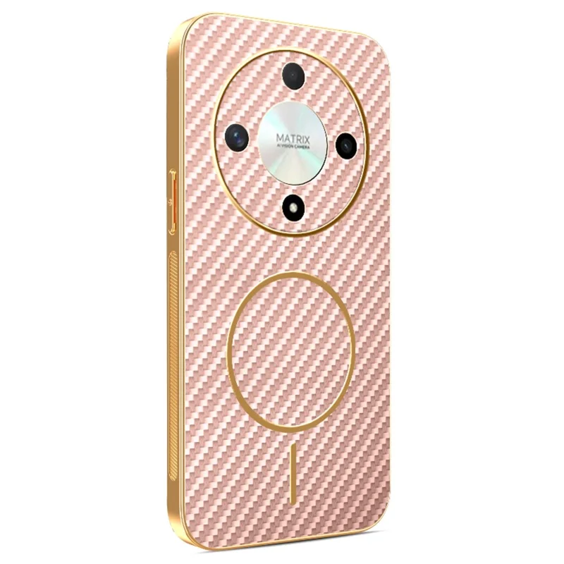 For Honor X9b 5G  /  Magic6 Lite 5G Phone Case Carbon Fiber Textured Electroplated TPU Back Cover - Pink