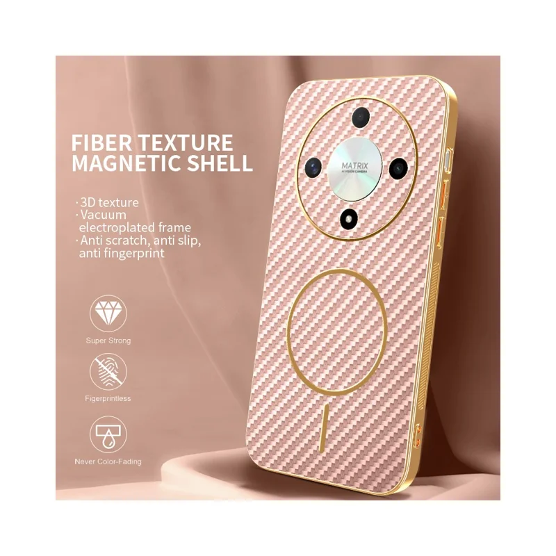 For Honor X9b 5G  /  Magic6 Lite 5G Phone Case Carbon Fiber Textured Electroplated TPU Back Cover - Pink