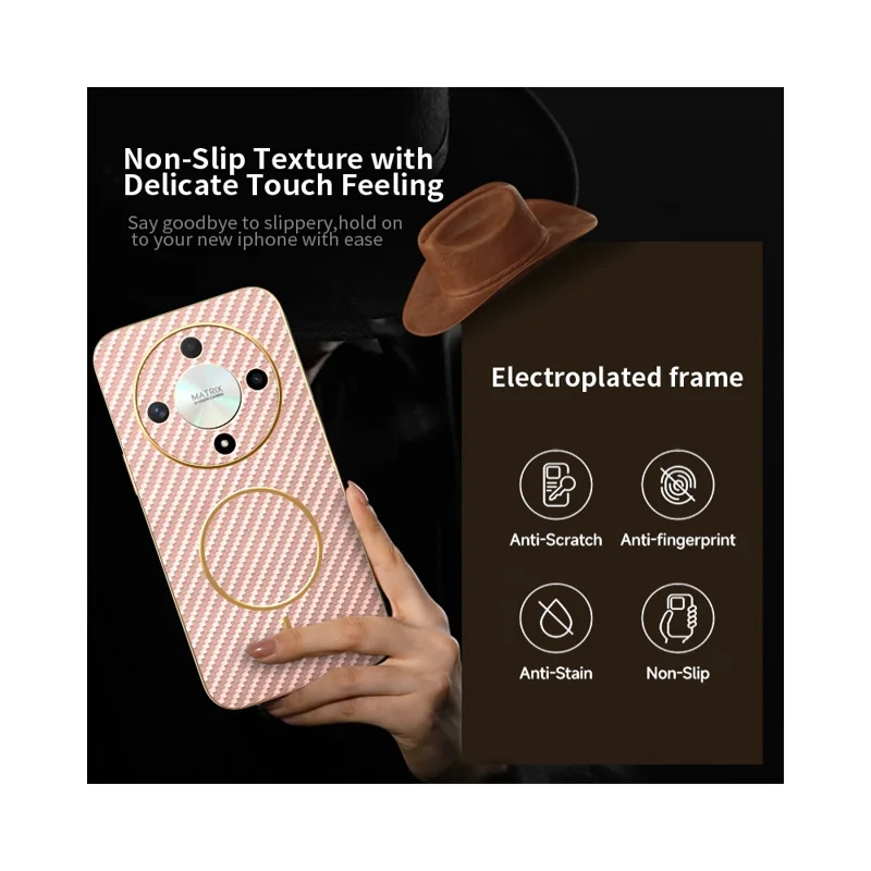 For Honor X9b 5G  /  Magic6 Lite 5G Phone Case Carbon Fiber Textured Electroplated TPU Back Cover - Pink