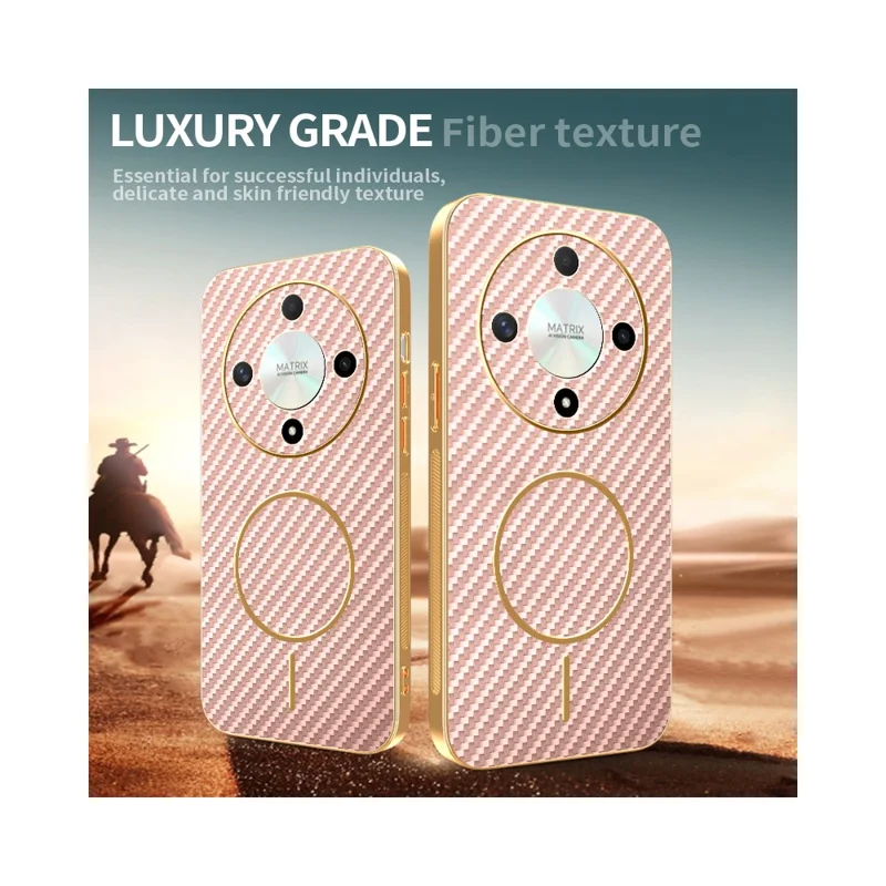 For Honor X9b 5G  /  Magic6 Lite 5G Phone Case Carbon Fiber Textured Electroplated TPU Back Cover - Pink