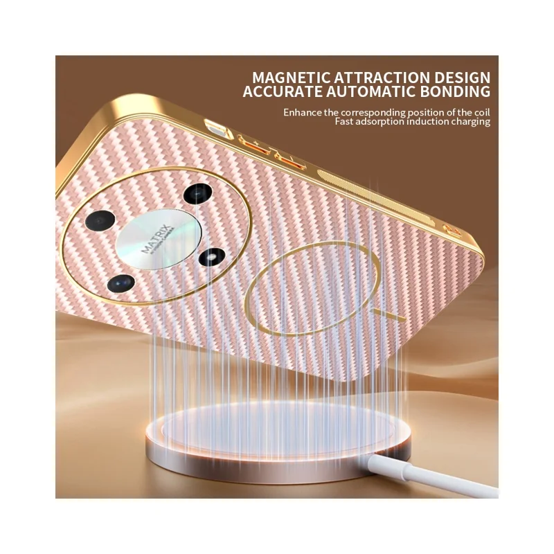 For Honor X9b 5G  /  Magic6 Lite 5G Phone Case Carbon Fiber Textured Electroplated TPU Back Cover - Pink