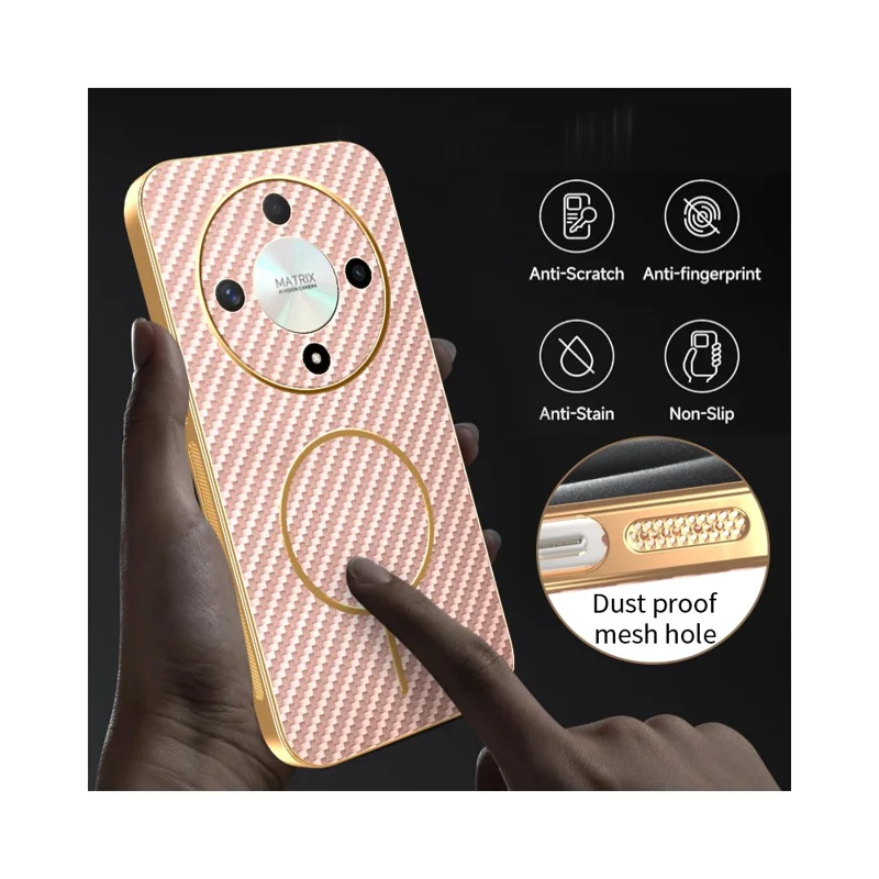 For Honor X9b 5G  /  Magic6 Lite 5G Phone Case Carbon Fiber Textured Electroplated TPU Back Cover - Pink