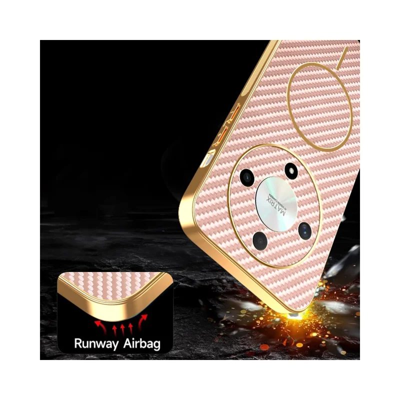 For Honor X9b 5G  /  Magic6 Lite 5G Phone Case Carbon Fiber Textured Electroplated TPU Back Cover - Pink