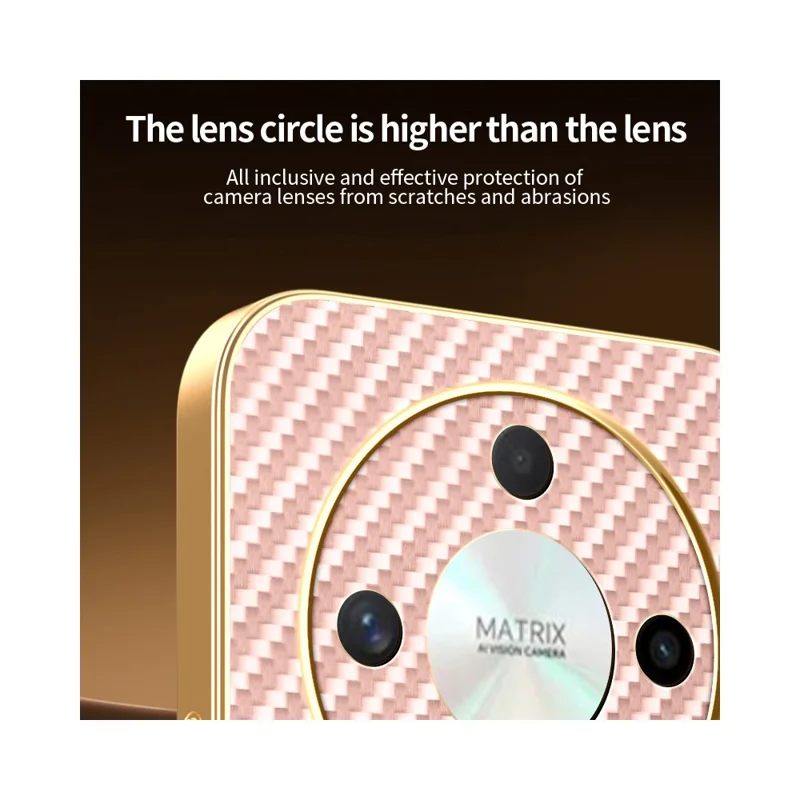 For Honor X9b 5G  /  Magic6 Lite 5G Phone Case Carbon Fiber Textured Electroplated TPU Back Cover - Pink