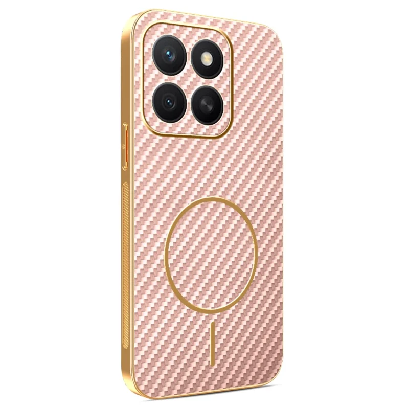 For Honor X8c 4G Phone Case Carbon Fiber Textured Electroplated TPU Back Cover - Pink