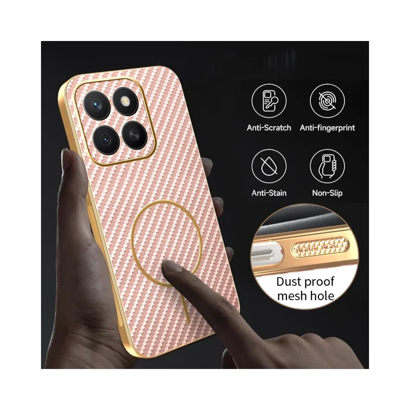 For Honor X8c 4G Phone Case Carbon Fiber Textured Electroplated TPU Back Cover - Pink