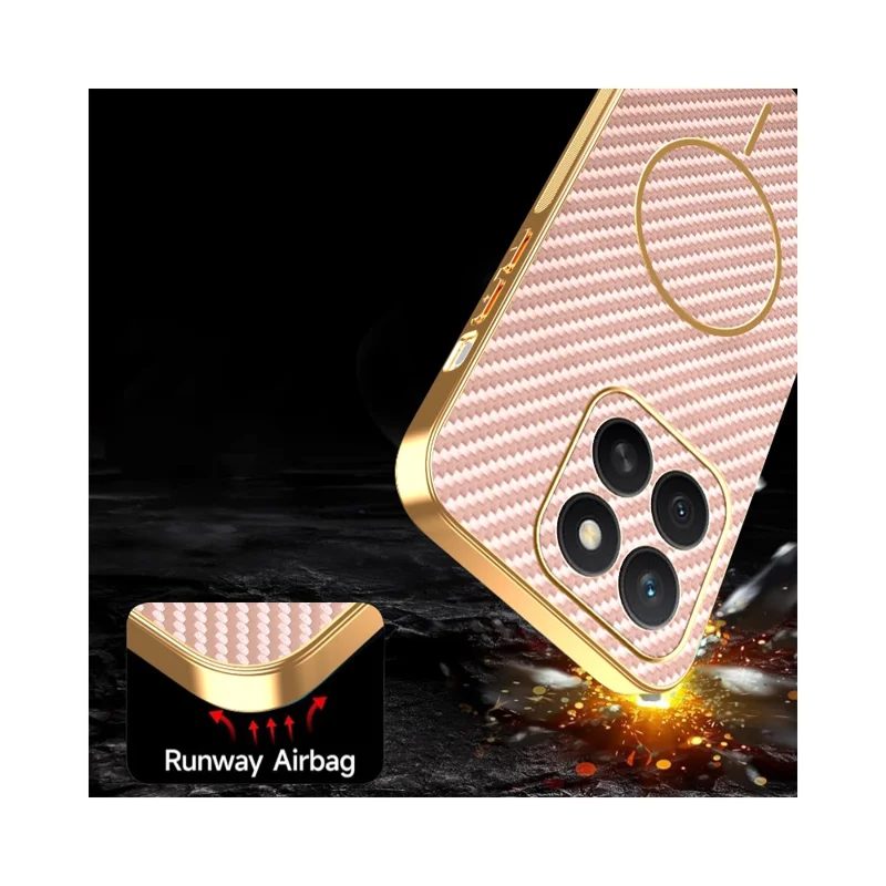 For Honor X8c 4G Phone Case Carbon Fiber Textured Electroplated TPU Back Cover - Pink