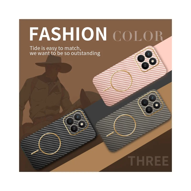 For Honor X8c 4G Phone Case Carbon Fiber Textured Electroplated TPU Back Cover - Pink