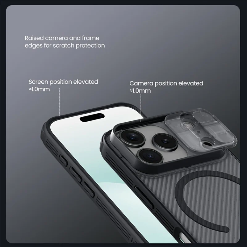 Étui NILLKIN Camshield Pro Magnetic Series pour iPhone 17 Pro, Coque de Téléphone Transparente en TPU + PC, Noir, avec Curseur pour Caméra