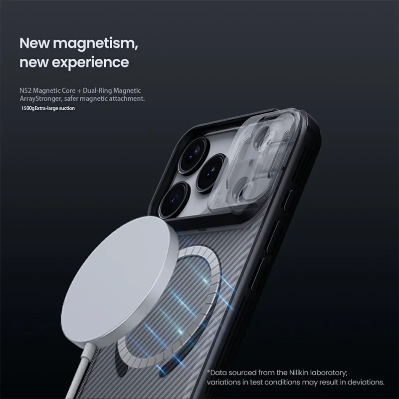 Étui NILLKIN Camshield Pro Magnetic Series pour iPhone 17 Pro, Coque de Téléphone Transparente en TPU + PC, Noir, avec Curseur pour Caméra