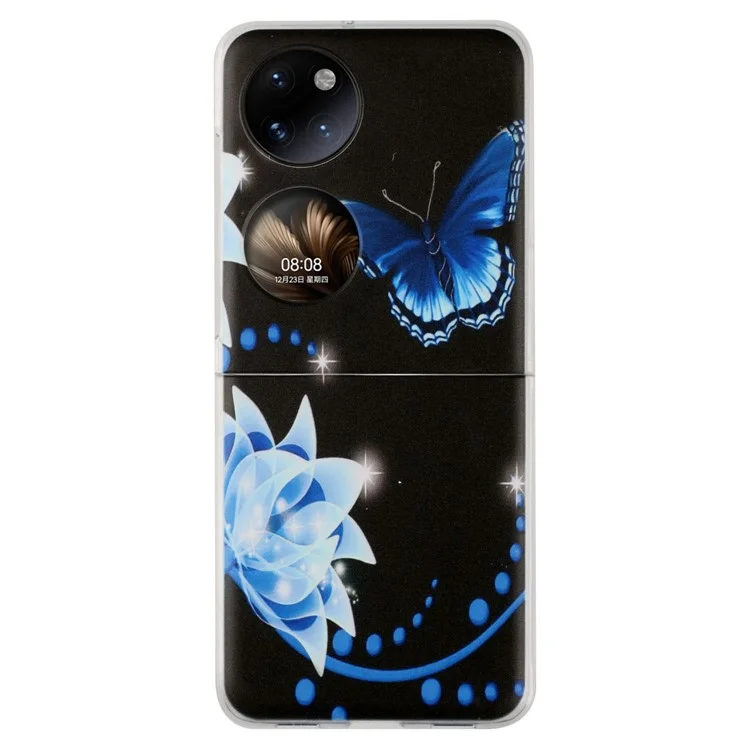 Para Huawei P50 P50 Pattern Impresión de la Impresión Del Teléfono PC Hard PC Impacto Resistente a la Cubierta Protectora - Mariposa Azul / Flor
