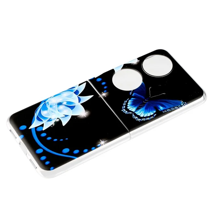 Para Huawei P50 P50 Pattern Impresión de la Impresión Del Teléfono PC Hard PC Impacto Resistente a la Cubierta Protectora - Mariposa Azul / Flor