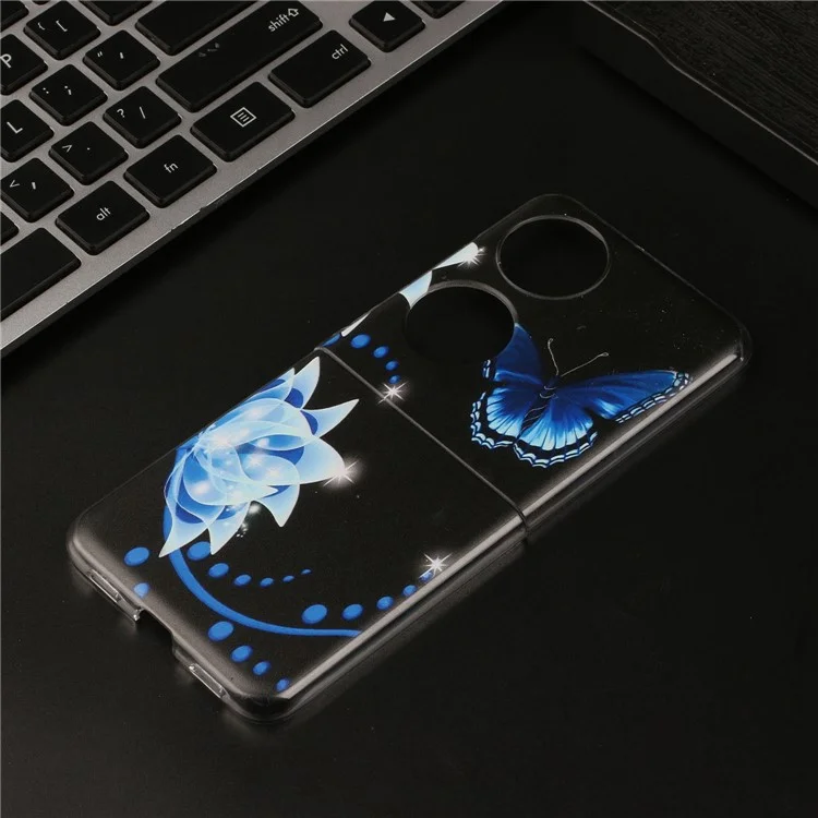 Para Huawei P50 P50 Pattern Impresión de la Impresión Del Teléfono PC Hard PC Impacto Resistente a la Cubierta Protectora - Mariposa Azul / Flor