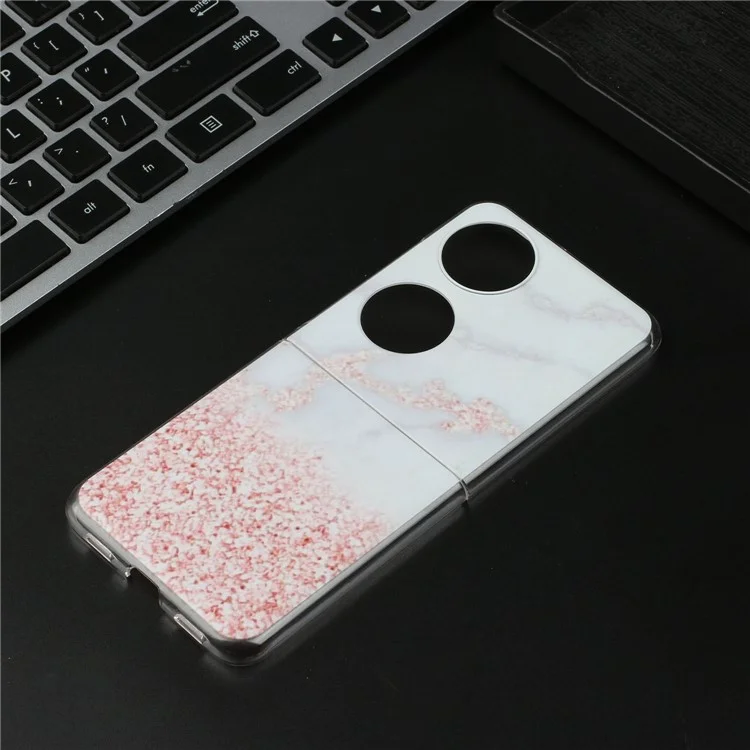 Para Huawei P50 P50 Pattern Impresión de la Impresión Del Teléfono PC Hard PC Impacto Resistente a la Cubierta Protectora - Rosado / Mármol Blanco