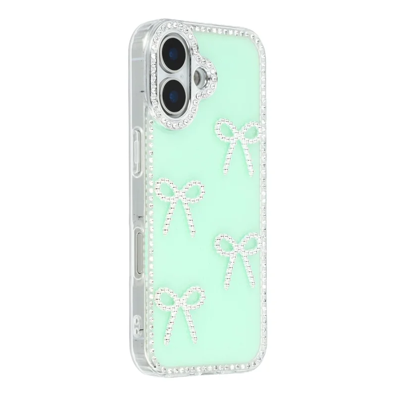 For iPhone 17 Case Rhinestone Edge Butterfly Bow Decor TPU + PC IMD Phone Cover - Glitter Light Green