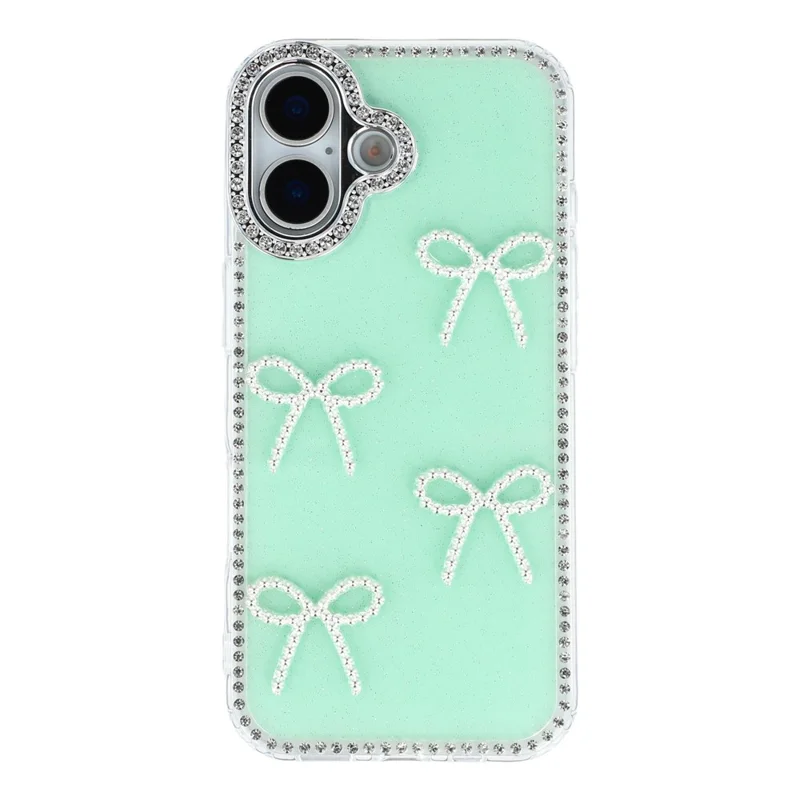 For iPhone 17 Case Rhinestone Edge Butterfly Bow Decor TPU + PC IMD Phone Cover - Glitter Light Green