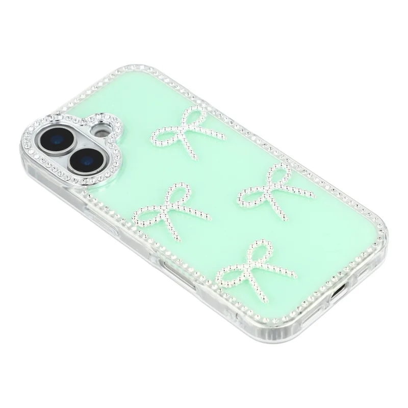 For iPhone 17 Case Rhinestone Edge Butterfly Bow Decor TPU + PC IMD Phone Cover - Glitter Light Green