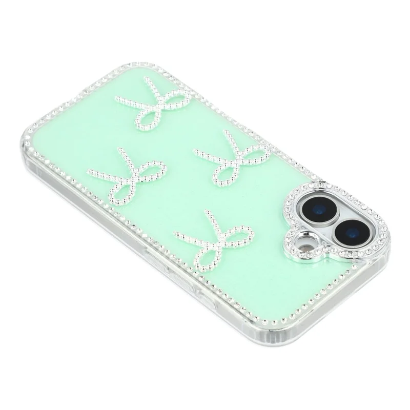 For iPhone 17 Case Rhinestone Edge Butterfly Bow Decor TPU + PC IMD Phone Cover - Glitter Light Green