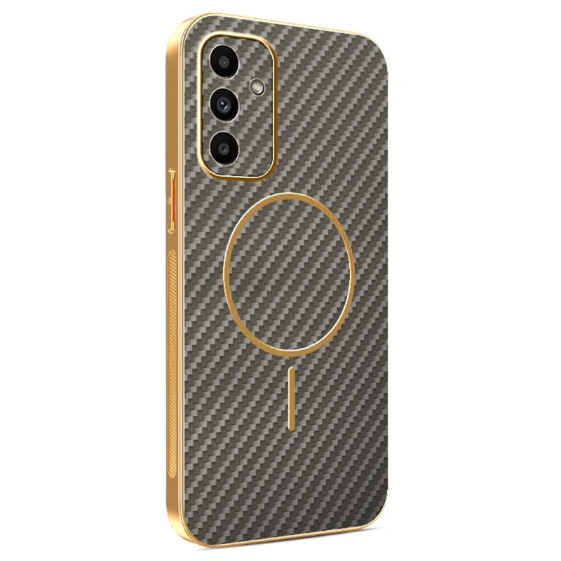 For Samsung Galaxy A15 5G Phone Case Carbon Fiber Textured Electroplated TPU Back Cover - Coffee