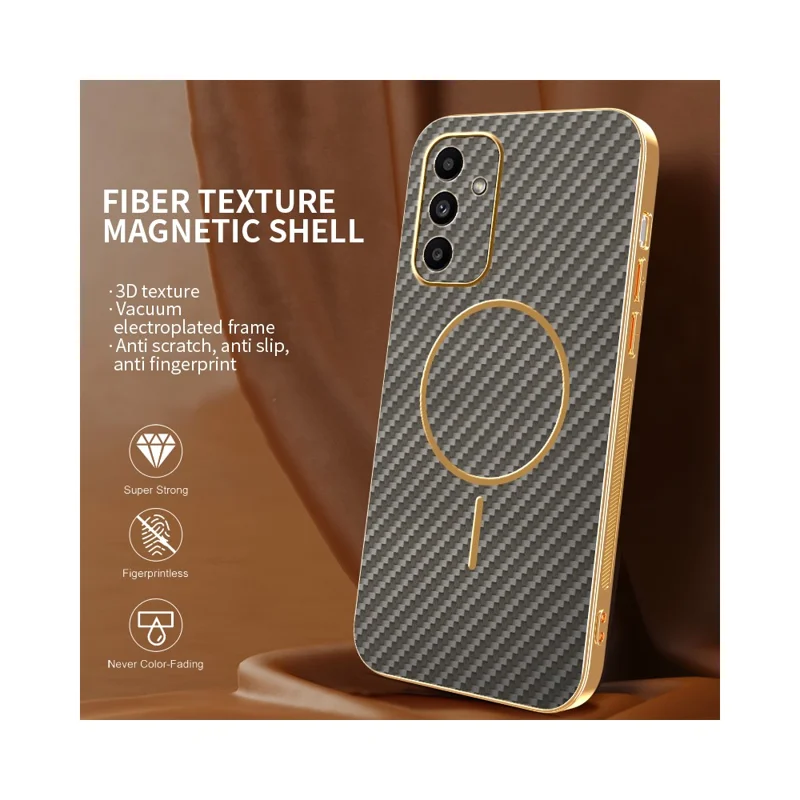 For Samsung Galaxy A15 5G Phone Case Carbon Fiber Textured Electroplated TPU Back Cover - Coffee