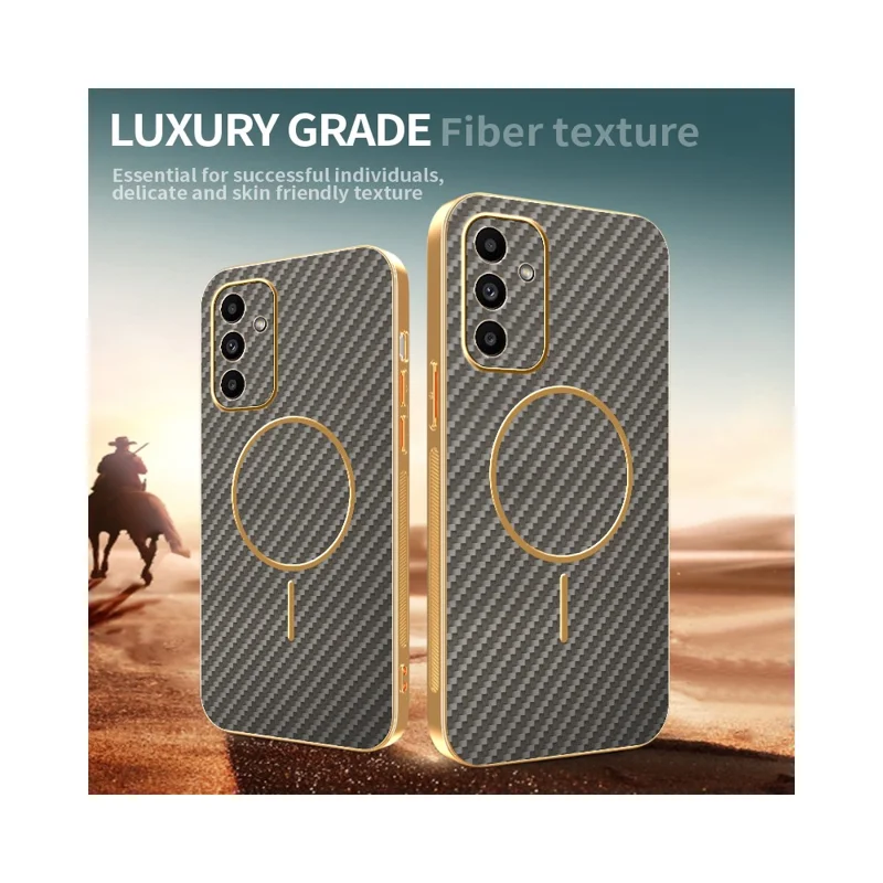 For Samsung Galaxy A15 5G Phone Case Carbon Fiber Textured Electroplated TPU Back Cover - Coffee